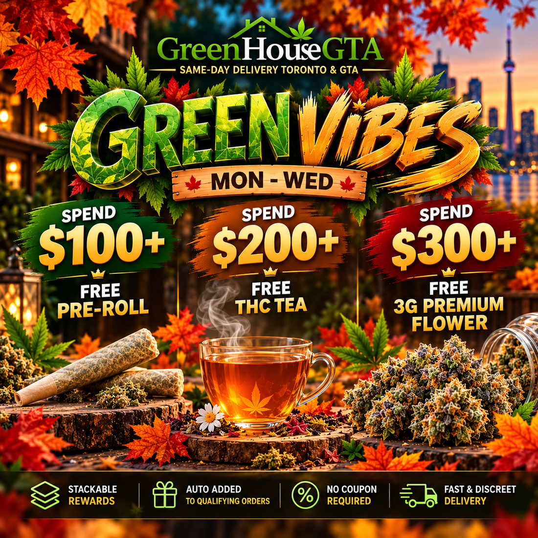 Green Vibes Stackable Deal ALL PRODUCTS Deals FLOWERS HYBRID INDICA SATIVA