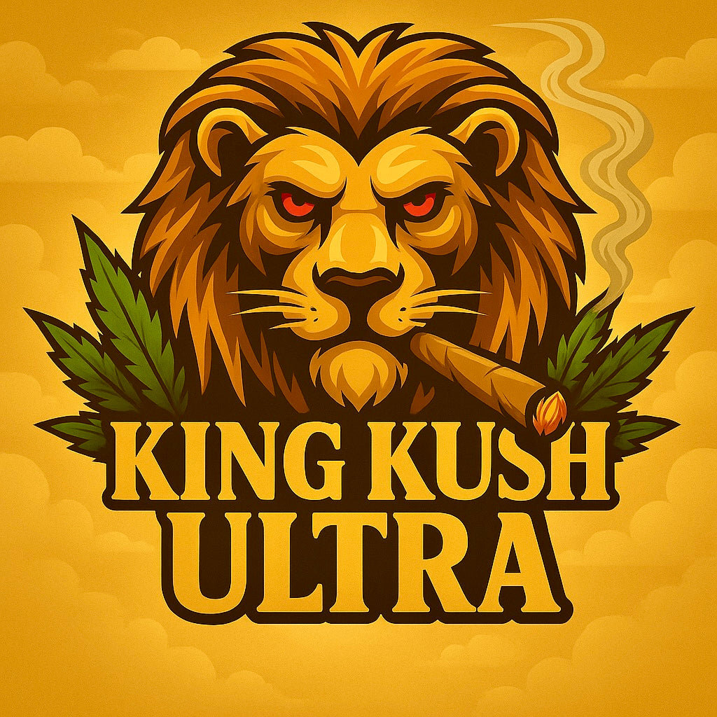 King Kush Ultra AAAA+ Indica Gas Logo – Lion Head with Joint and Cannabis Leaves – Toronto Cannabis Delivery