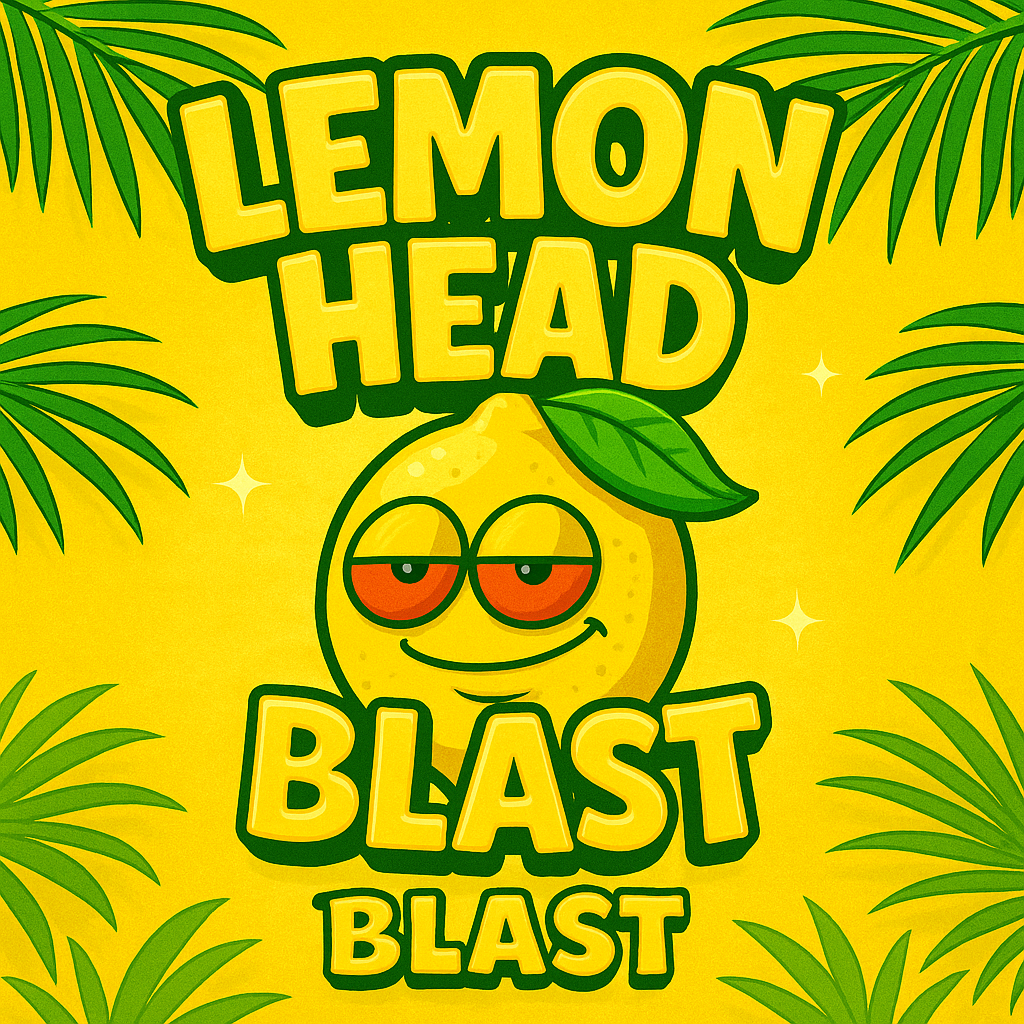 Lemon Head Blast AAAA+ Sativa Cannabis Packaging – Bright Yellow Citrus Artwork with Green Leaves – Toronto Cannabis Delivery