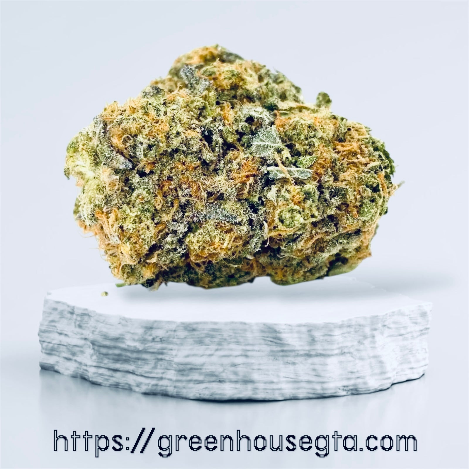 Permanent Pink AAA+ Indica cannabis bud – dense gas flower with orange hairs and frosty trichomes – weed delivery Toronto GTA