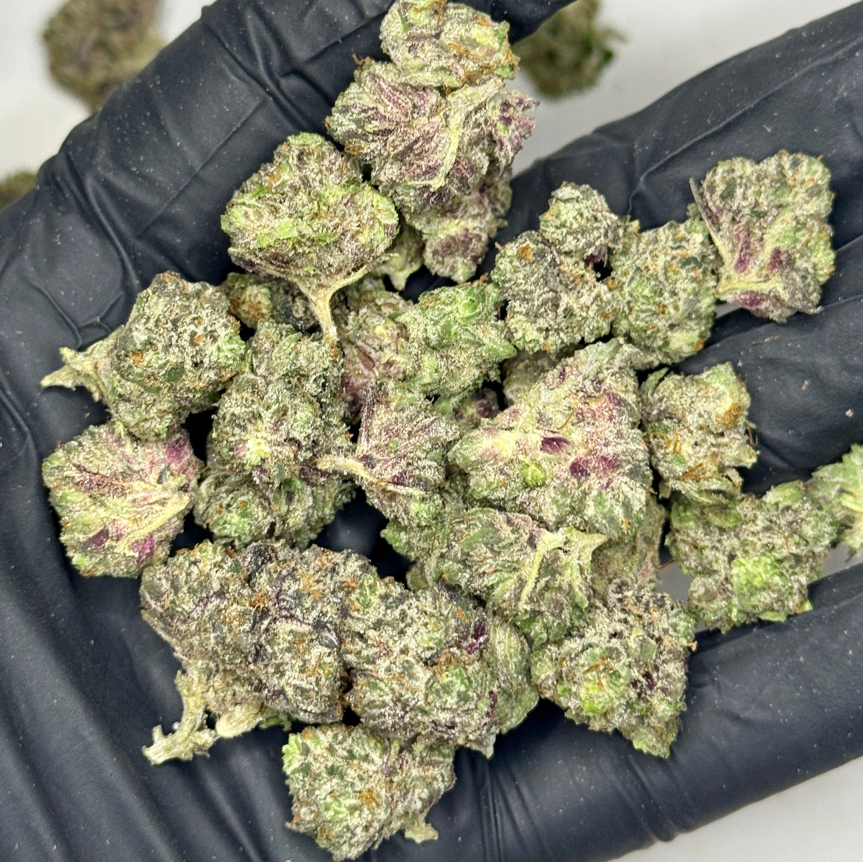 Close-up Project Pink Quads Small Popcorn AAAAA Indica – Sweet Floral Gas Aroma – Dense Crystal-Coated Mini Buds – Toronto Cannabis Delivery