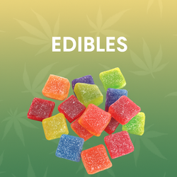 GreenHouseGTA category tile for cannabis edibles including gummies and chocolates available for delivery in Toronto and GTA