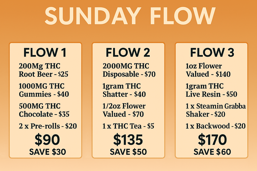 GreenHouseGTA Sunday Flow Deal banner offering bundle cannabis combos including flower, disposables, grabba, and edibles in Toronto